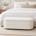 Ivory Boucle Storage Bench with Teak Frame Modern Home Storage