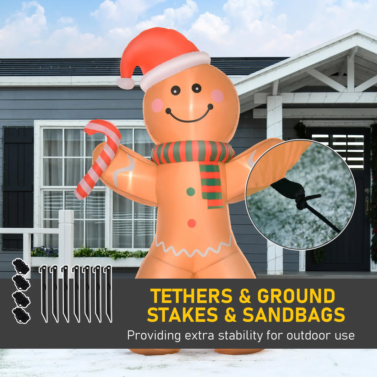 8ft Light-Up Inflatable Gingerbread Man Christmas Decoration Yellow