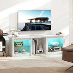 TV Stand with RGB LED Lights and Glass Shelves - White