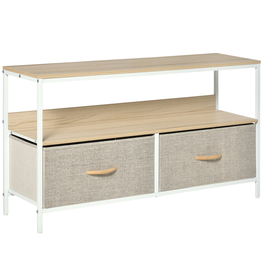 and Black TV Cabinet with Foldable Linen Drawers - Maple wood-effect