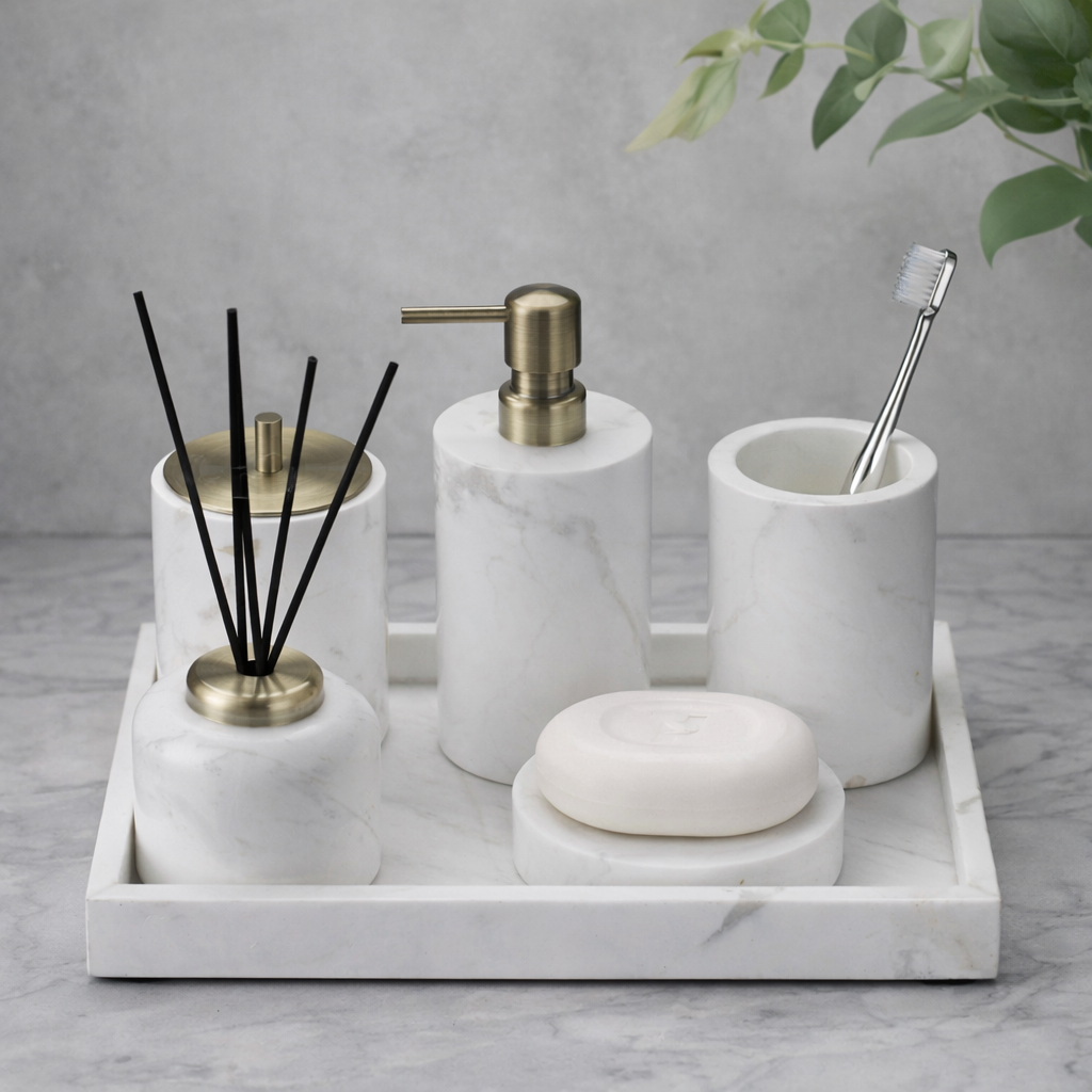 Jazz White Marble Bath Accessory Set