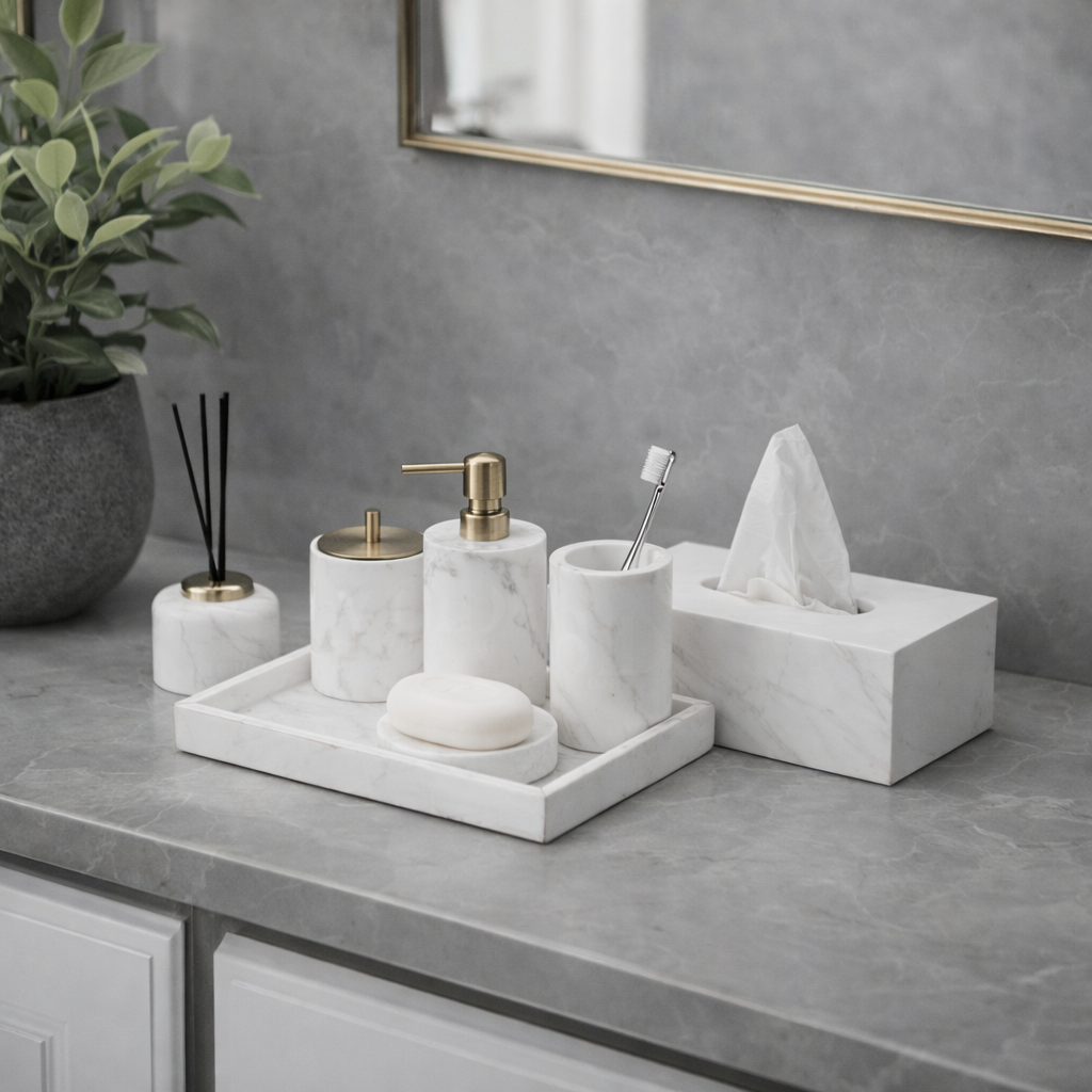 Jazz White Marble Bath Accessory Set