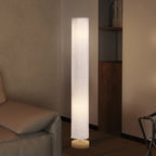 Modern Grey Standing Floor Lamp with Linen Shade and Wooden Base