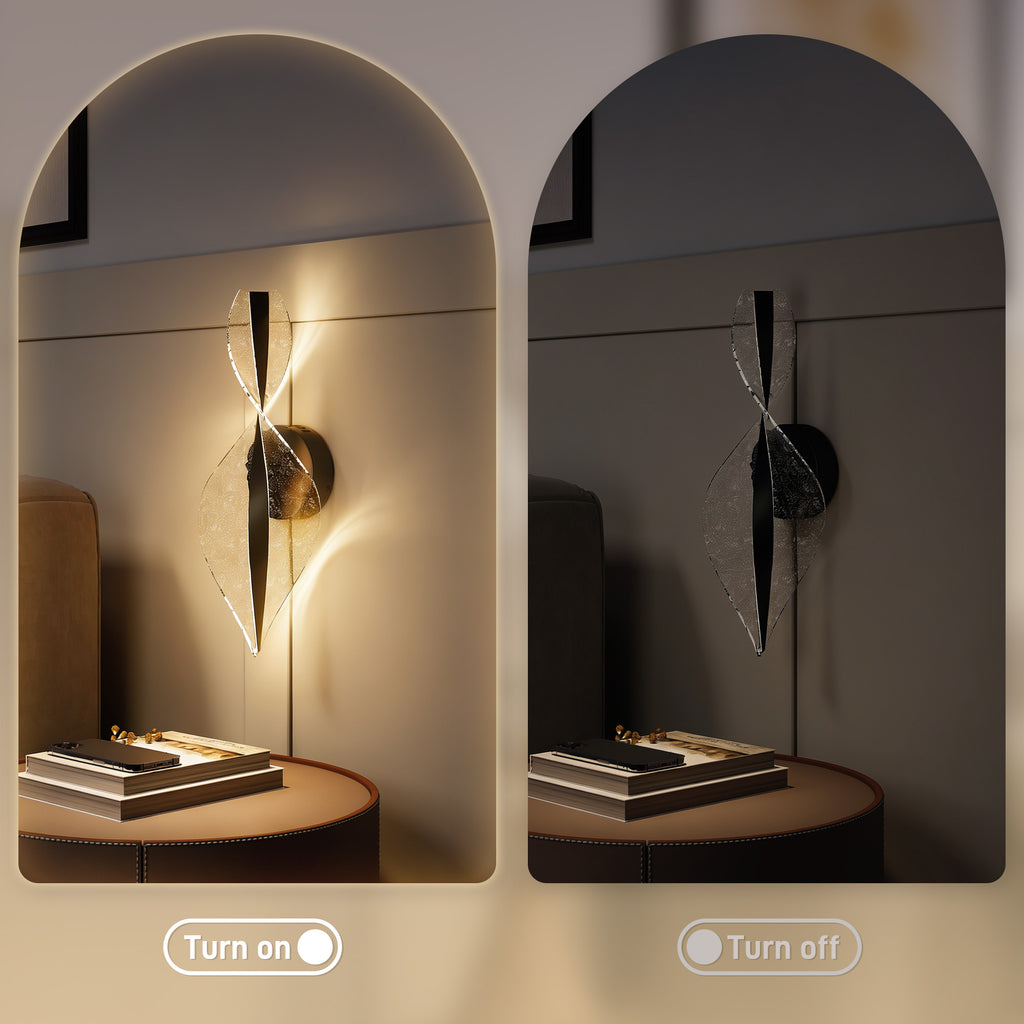 Black LED spiral wall light illuminated