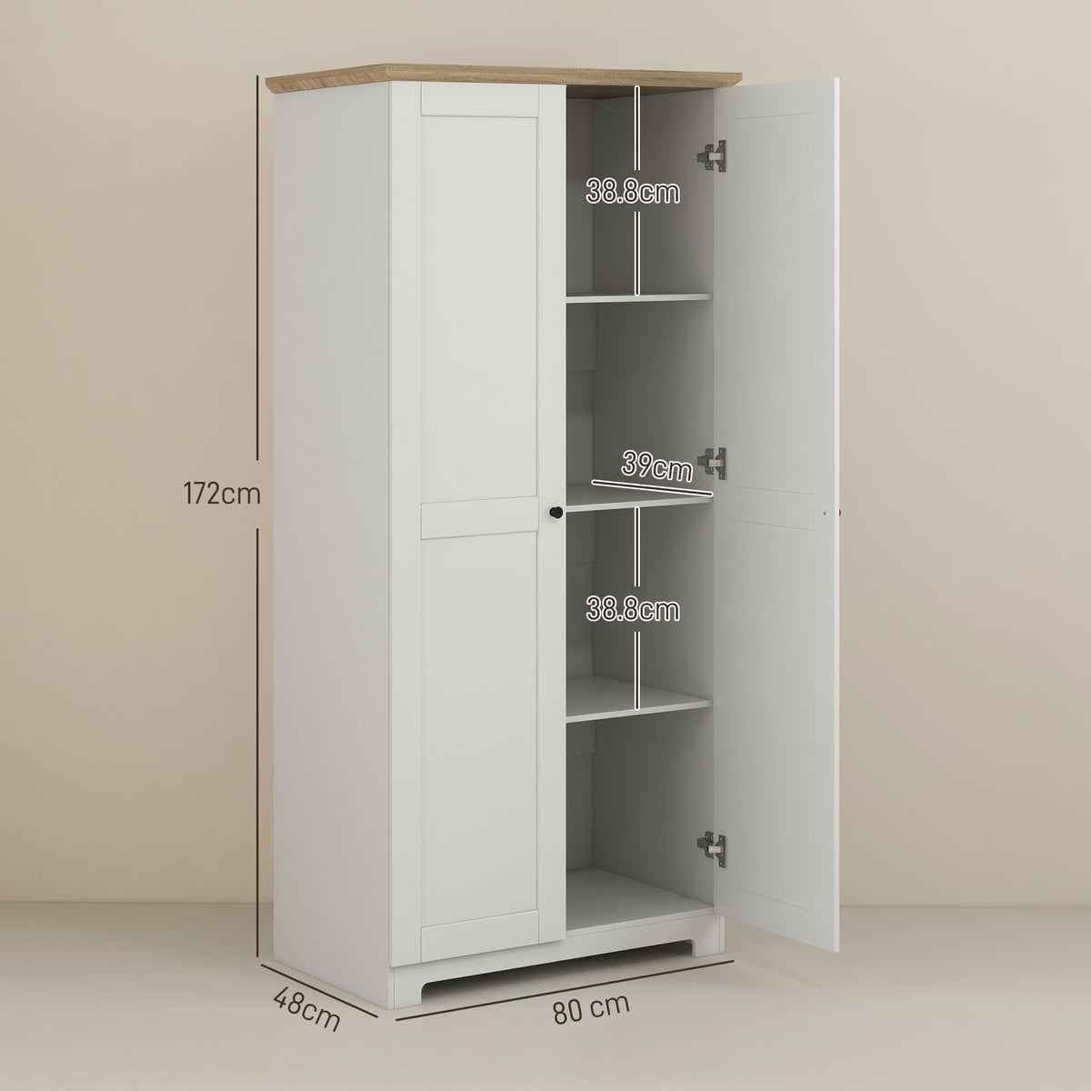 Tall Storage Cabinet with Two Doors and Adjustable Shelves White