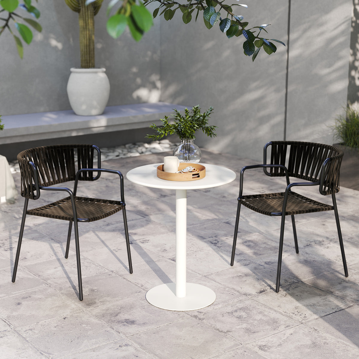 Small Round Bistro Dining Table with Steel Base