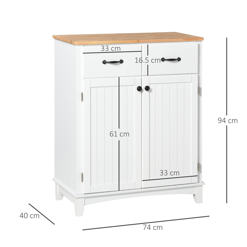 Coastal Sideboard with Wooden Countertop and Storage Drawers White