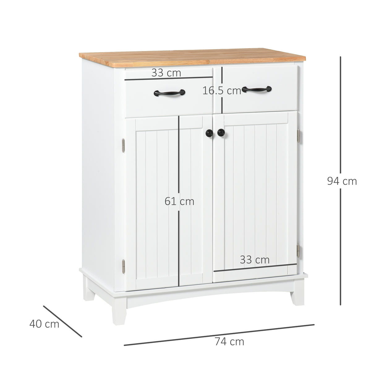 Coastal Sideboard with Wooden Countertop and Storage Drawers White