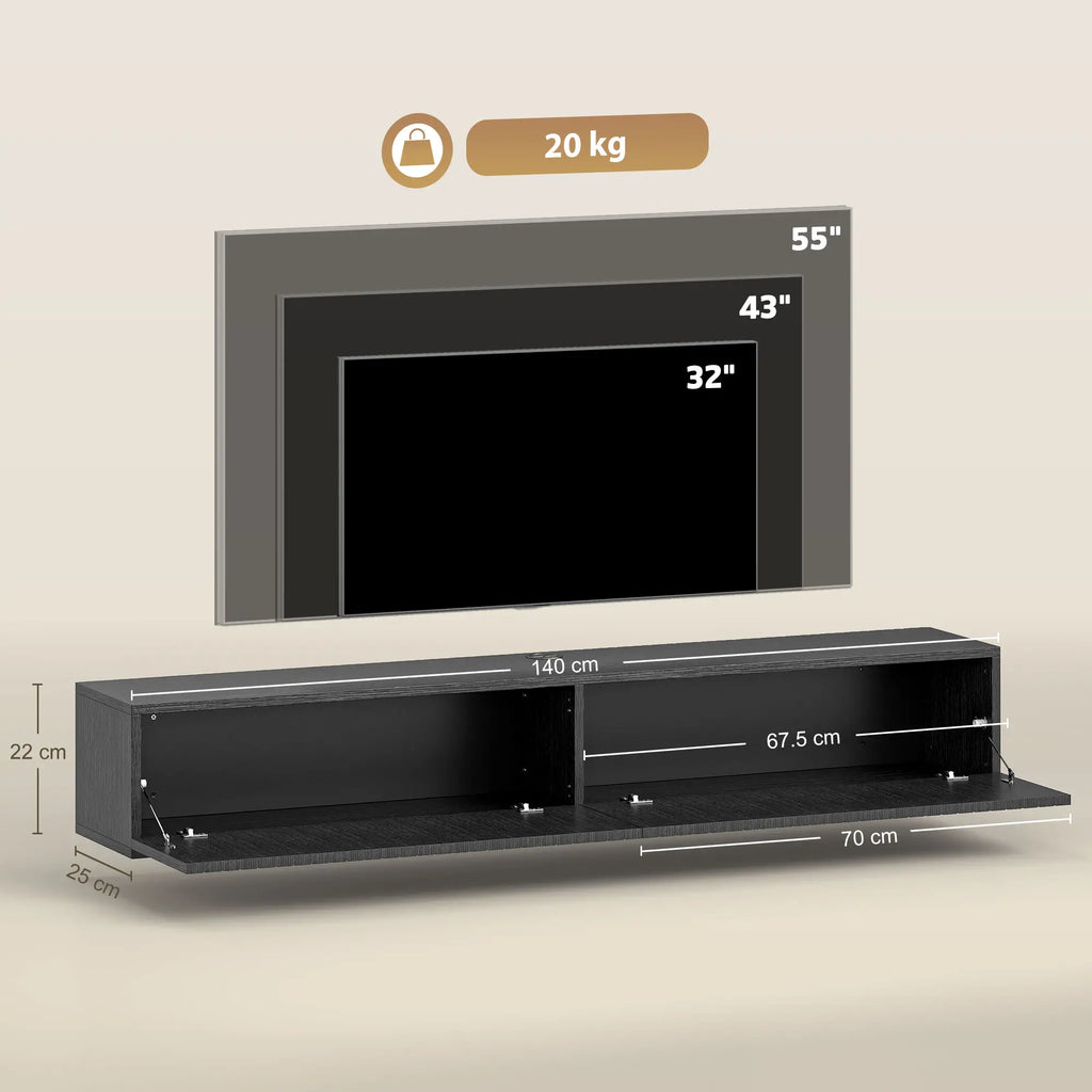 Black Fluted 140cm Floating TV Stand with Flip Cabinets