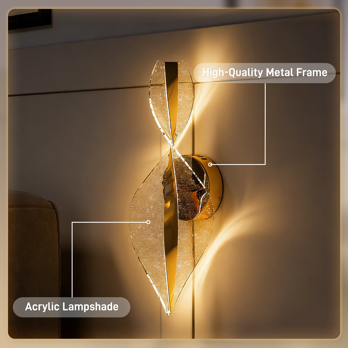 Gold LED spiral wall light, alternate view