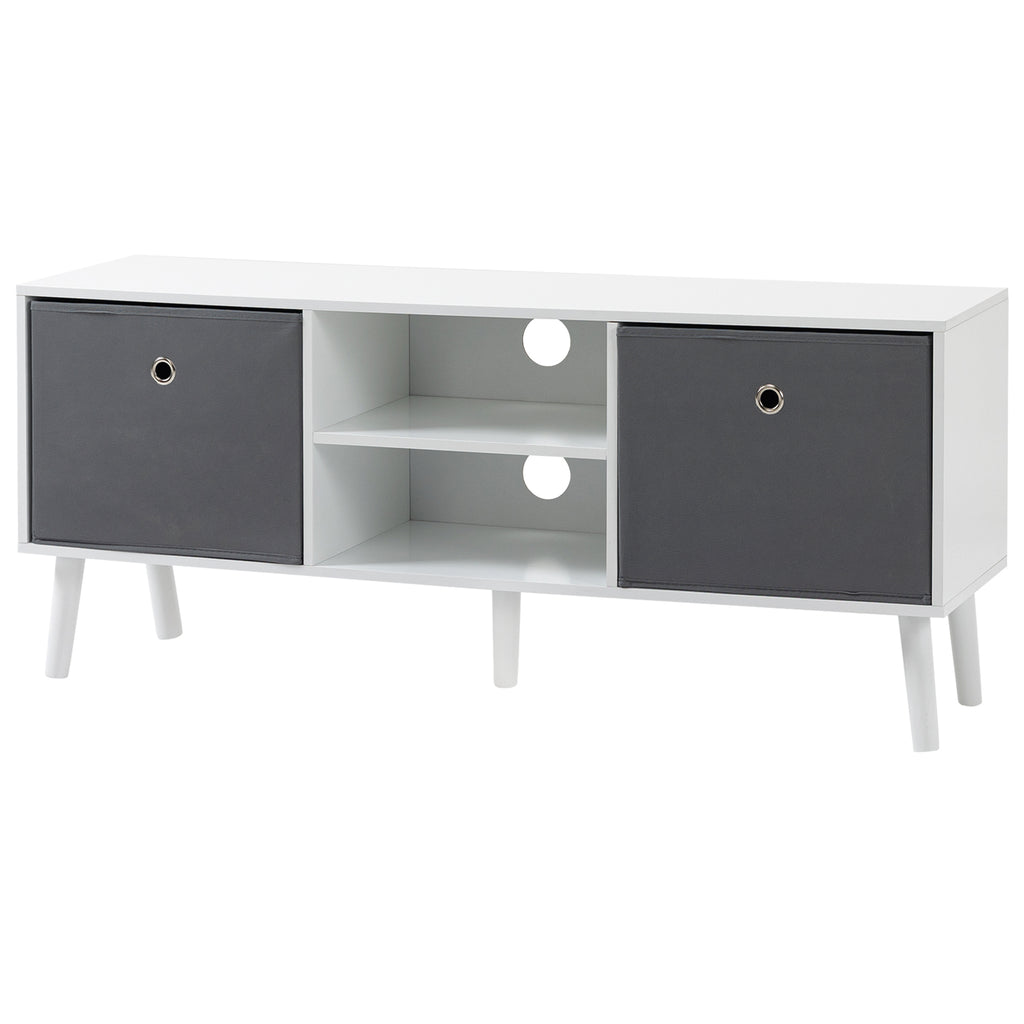 White and Grey TV Stand with 2 Drawers and 2 Shelves