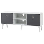 White and Grey TV Stand with 2 Drawers and 2 Shelves