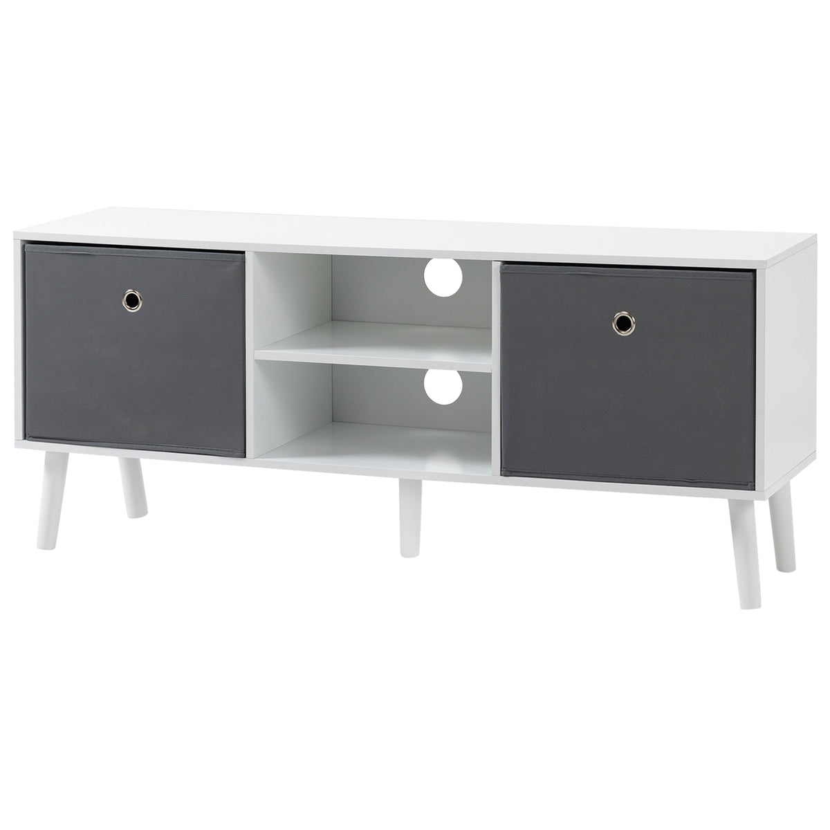 White and Grey TV Stand with 2 Drawers and 2 Shelves