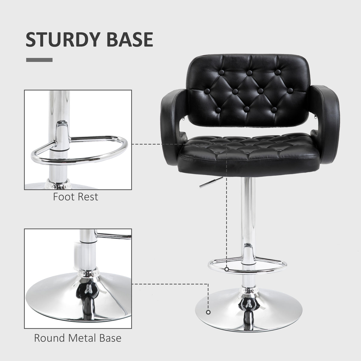 PU Leather Swivel Bar Stool with Backrest and Footrest