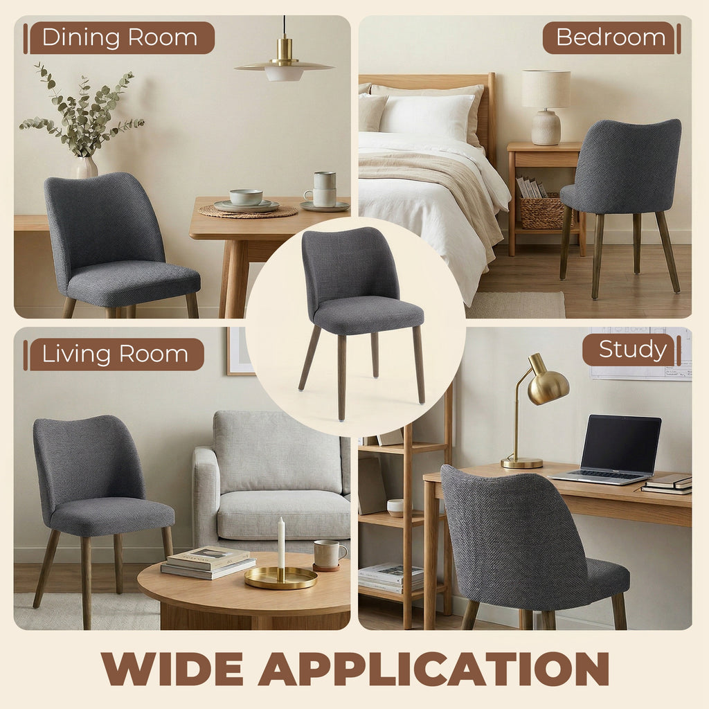 Linen Upholstered Dining Chairs Set of 2 with Curved Backrest Dark Grey