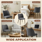 Linen Upholstered Dining Chairs Set of 2 with Curved Backrest Dark Grey