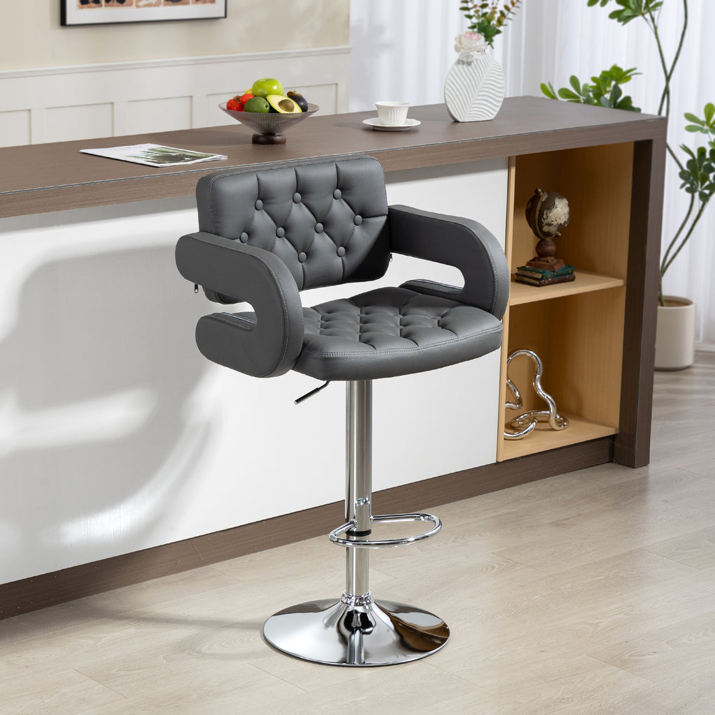 PU Leather Swivel Bar Stool with Backrest and Footrest - Grey