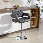 PU Leather Swivel Bar Stool with Backrest and Footrest - Grey