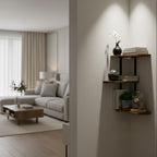 Lucca 3-Tier Corner Floating Shelf with Wood & Metal Frame