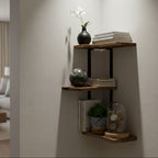 Lucca 3-Tier Corner Floating Shelf with Wood & Metal Frame