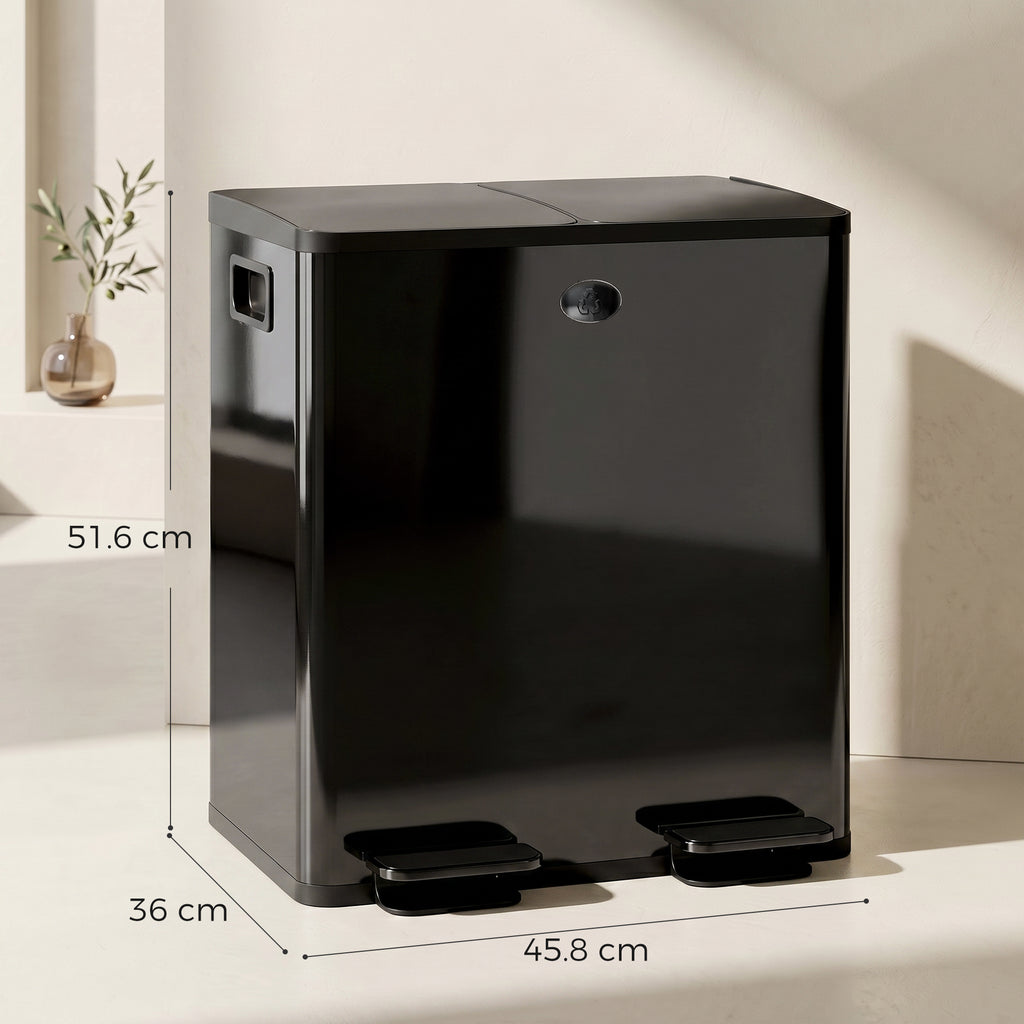 Dual Compartment Recycling Bin with Deodoriser Holders - Black