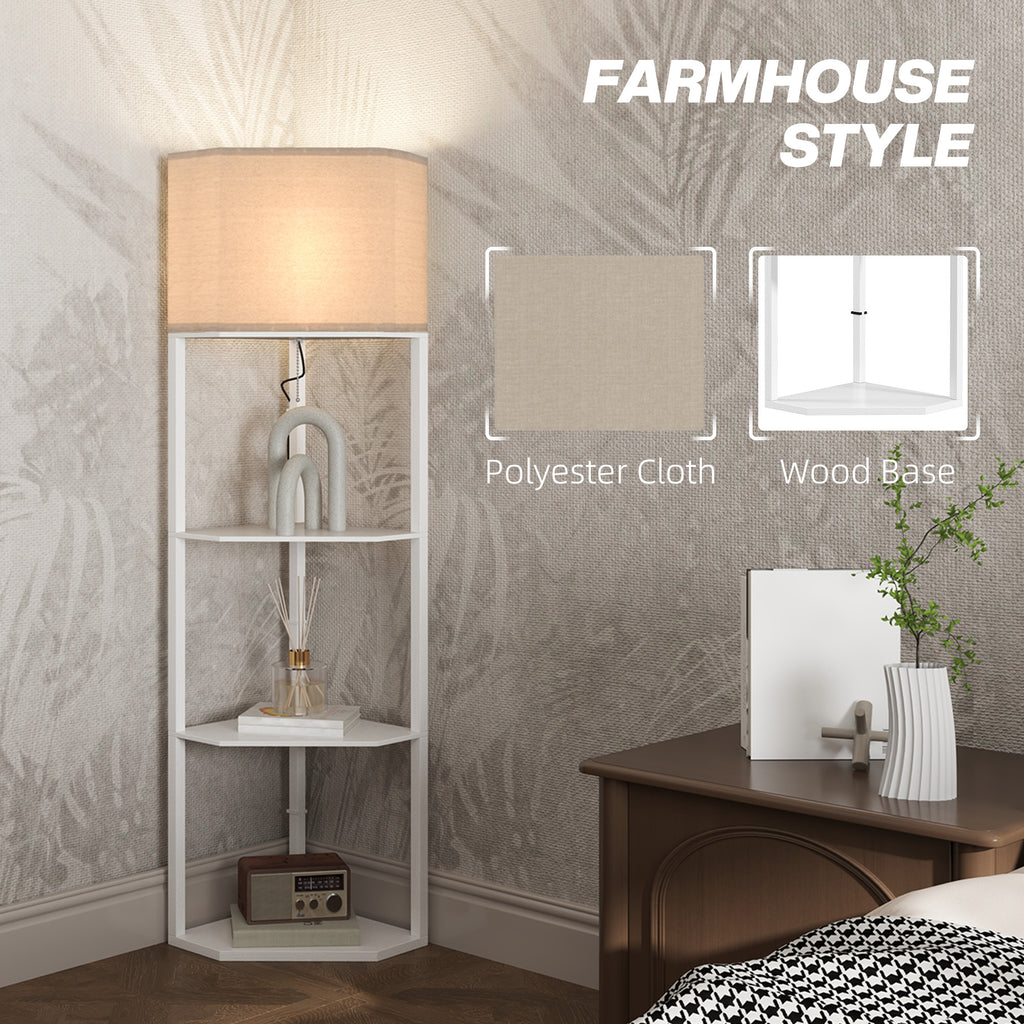 Corner Design Floor Lamp with Shelves and Pull Chain Switch