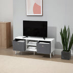 White and Grey TV Stand with 2 Drawers and 2 Shelves