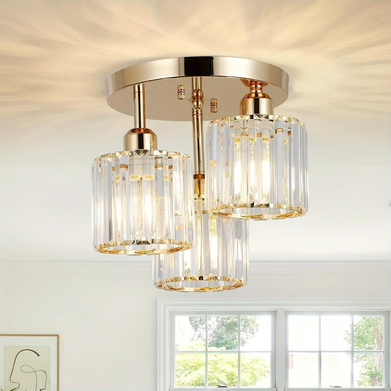 Modern Crystal Ceiling Light with 3-Light Semi Flush Mount