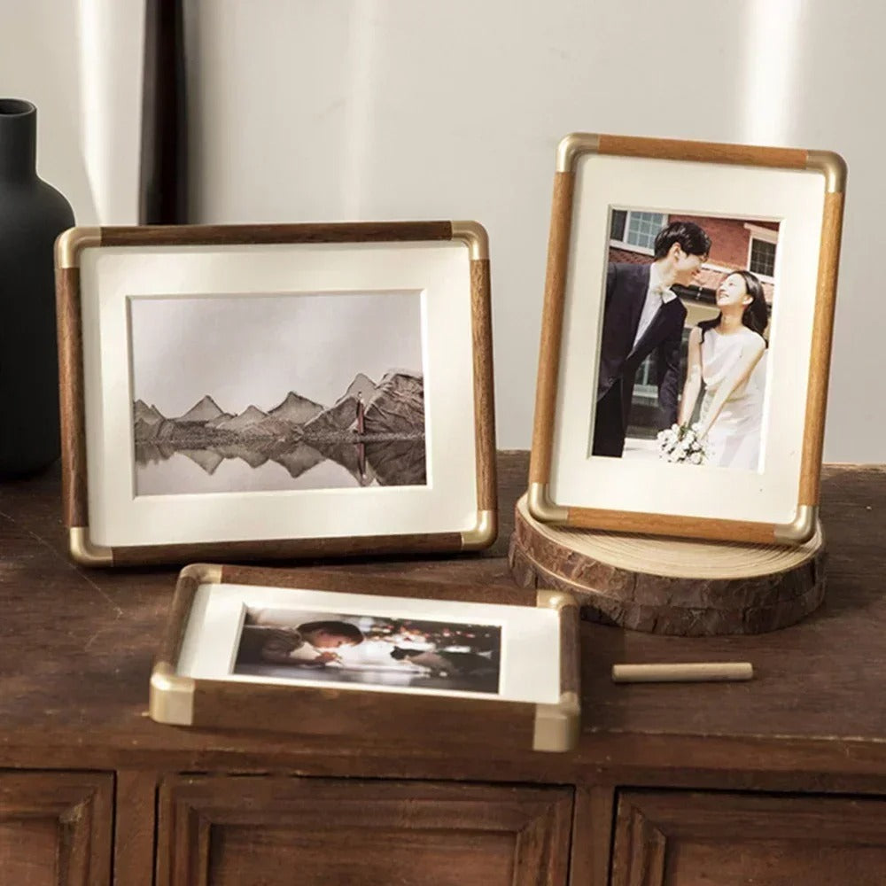 Brooks Tabletop Photo Frame in Vintage Wood and Brass
