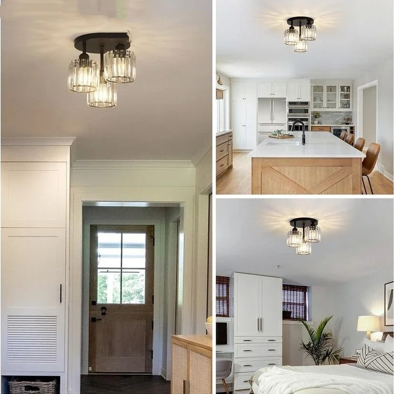Modern Crystal Ceiling Light with 3-Light Semi Flush Mount