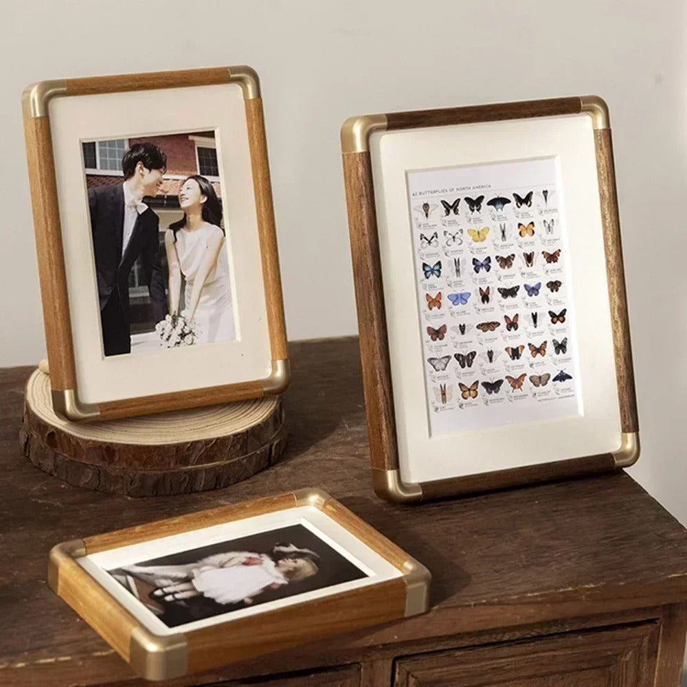 Brooks Tabletop Photo Frame in Vintage Wood and Brass