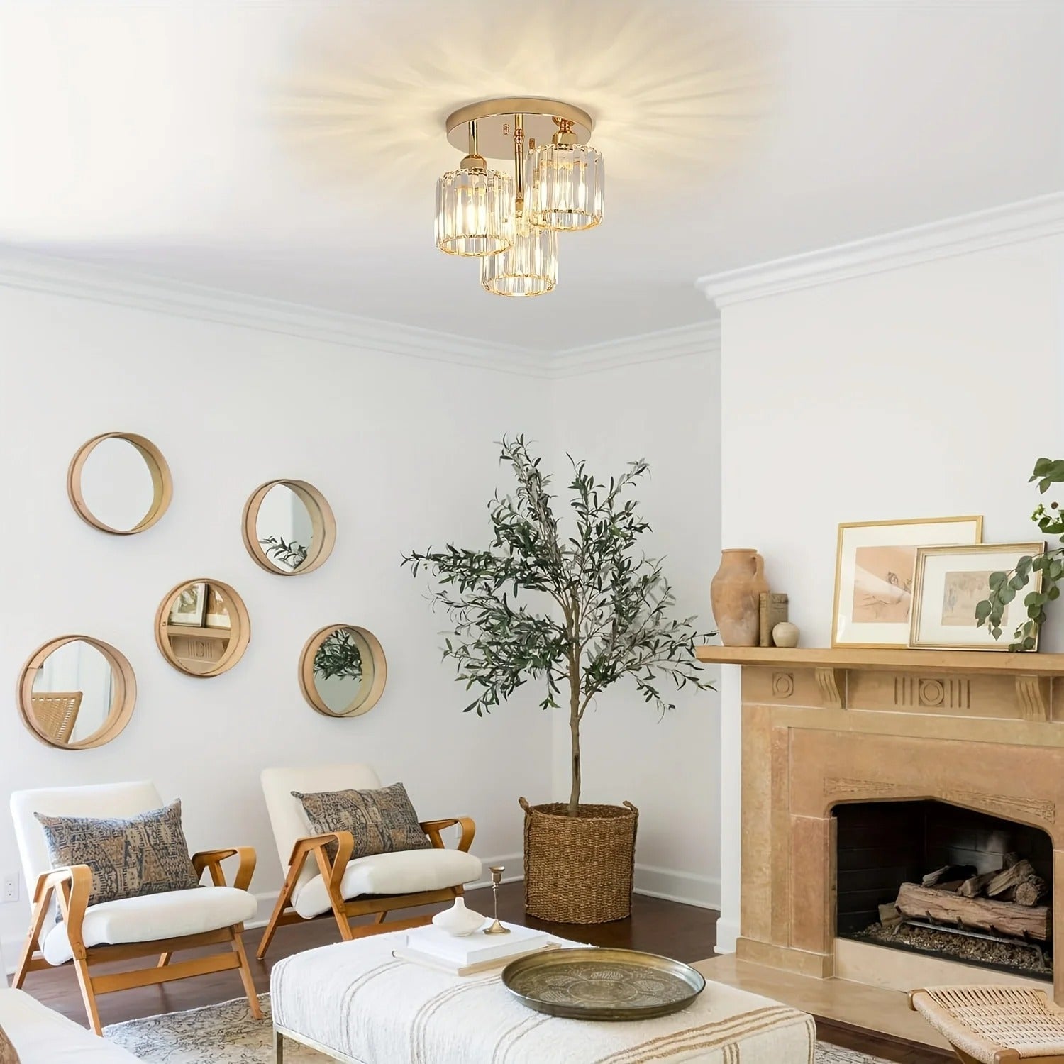 Modern Crystal Ceiling Light with 3-Light Semi Flush Mount
