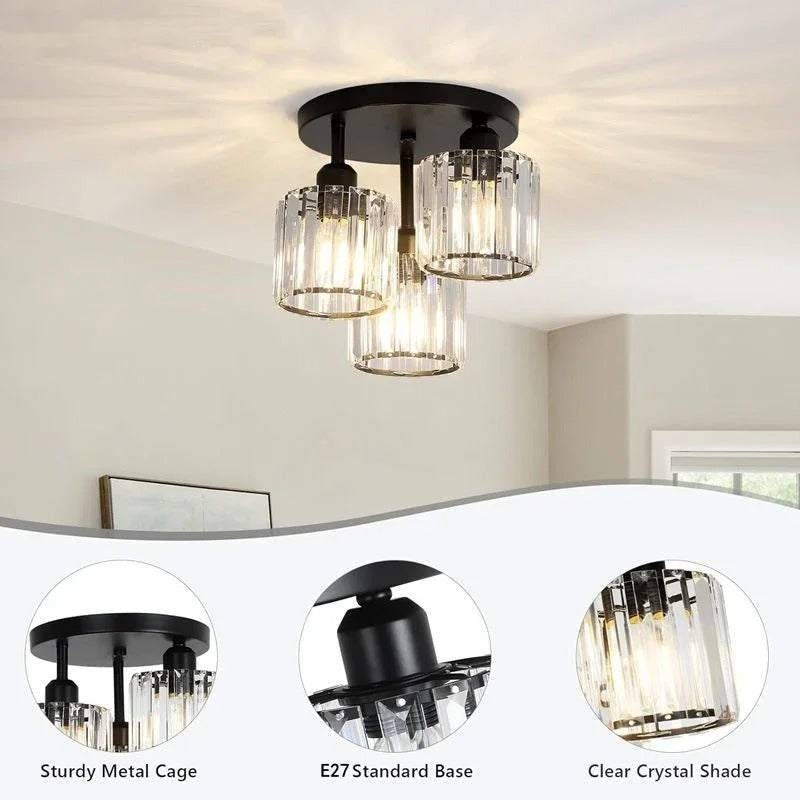 Modern Crystal Ceiling Light with 3-Light Semi Flush Mount