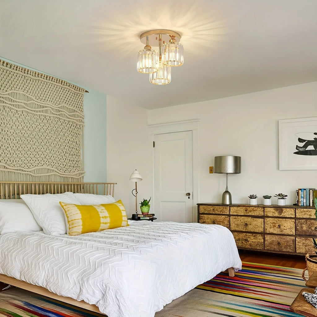 Modern Crystal Ceiling Light with 3-Light Semi Flush Mount