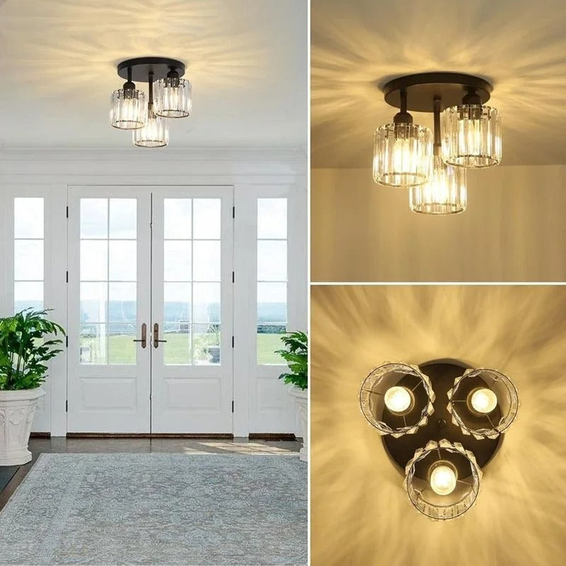 Modern Crystal Ceiling Light with 3-Light Semi Flush Mount