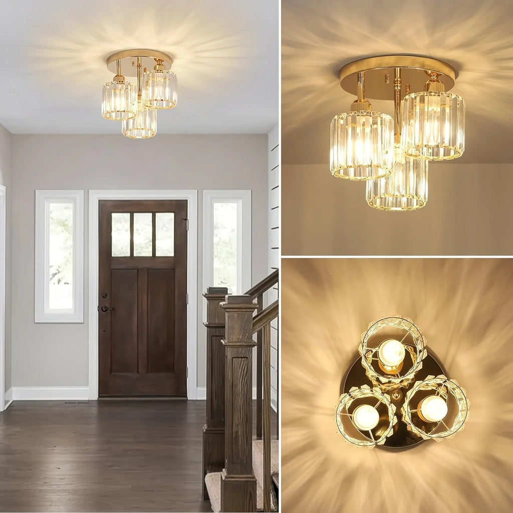 Modern Crystal Ceiling Light with 3-Light Semi Flush Mount