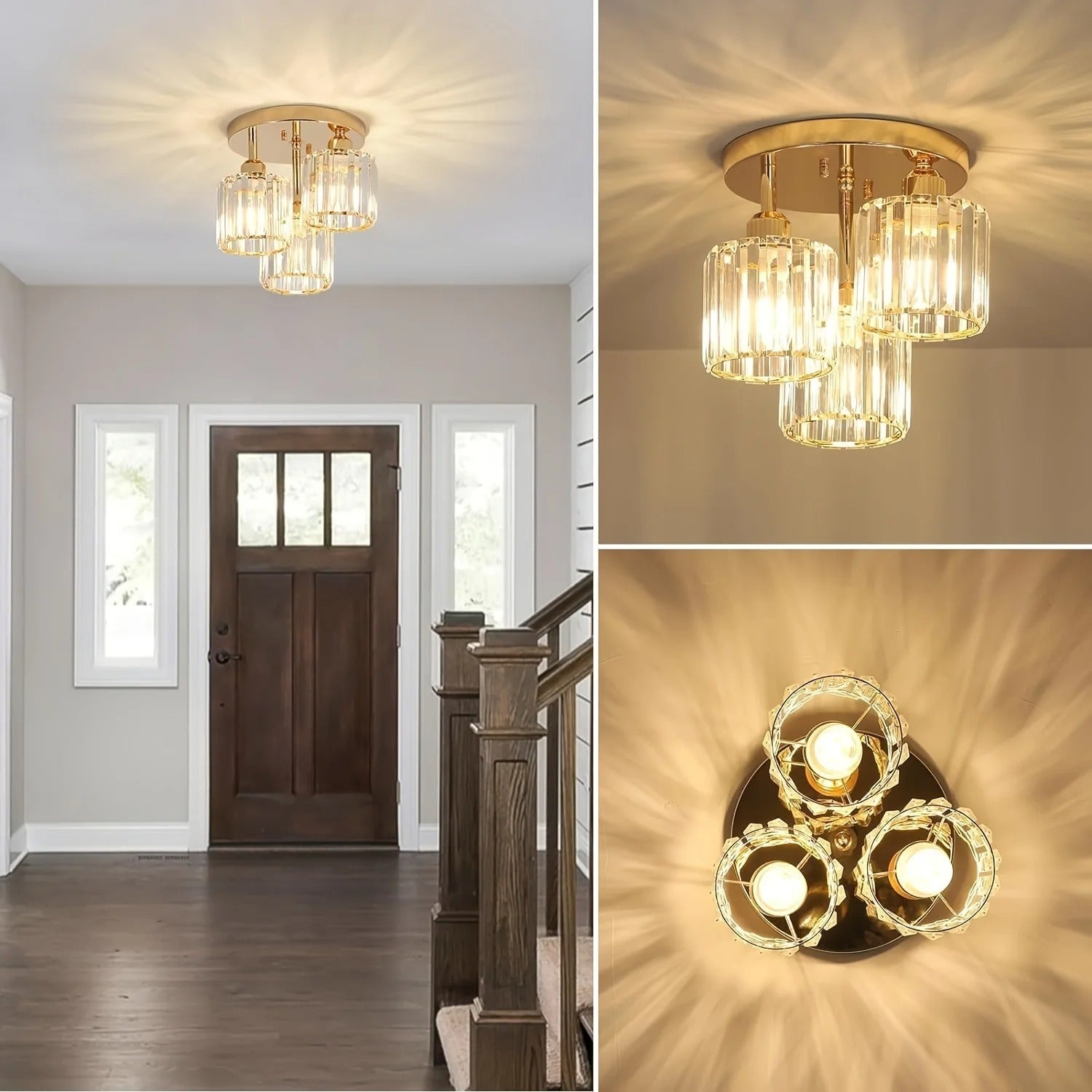 Modern Crystal Ceiling Light with 3-Light Semi Flush Mount