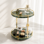 Round Marble Two-Tier Display Tray with Gold Frame