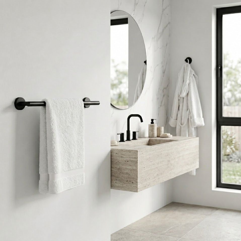 3 Piece Matte Black Stainless Steel Bathroom Hardware Set Modern Bathroom Decor