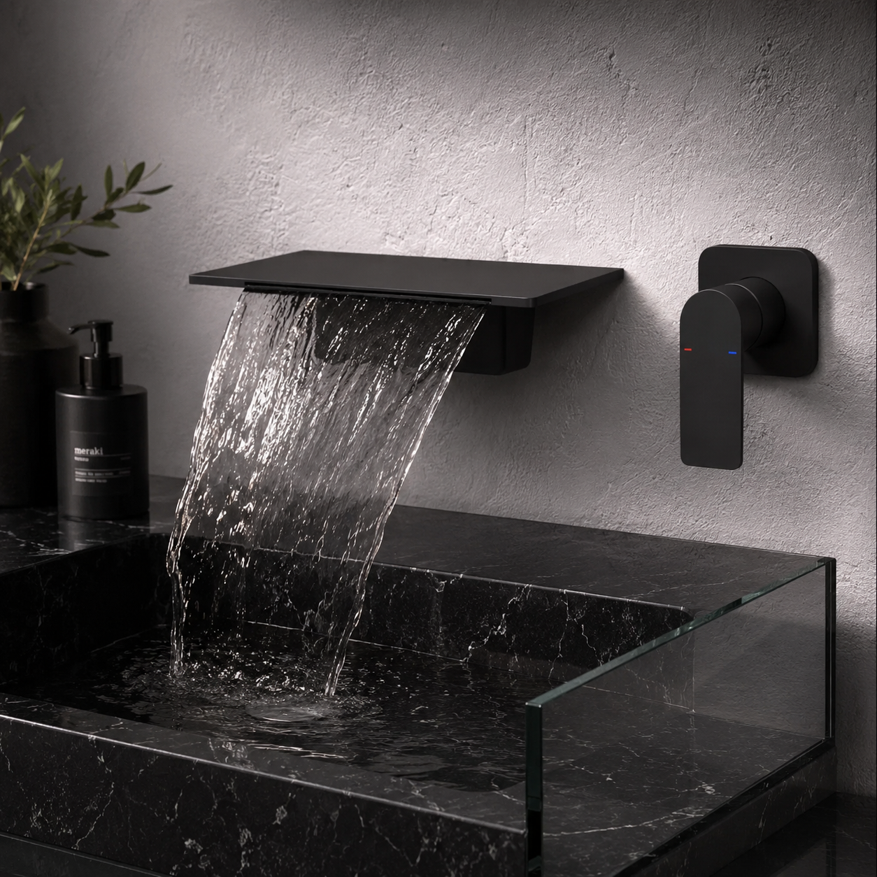 Matte Black Wall Mounted Waterfall Bathroom Faucet Modern Bathroom Decor