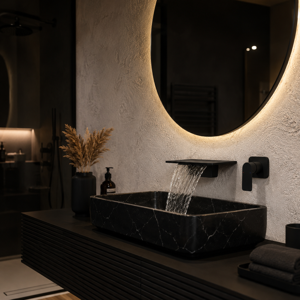Matte Black Wall Mounted Waterfall Bathroom Faucet Modern Bathroom Decor