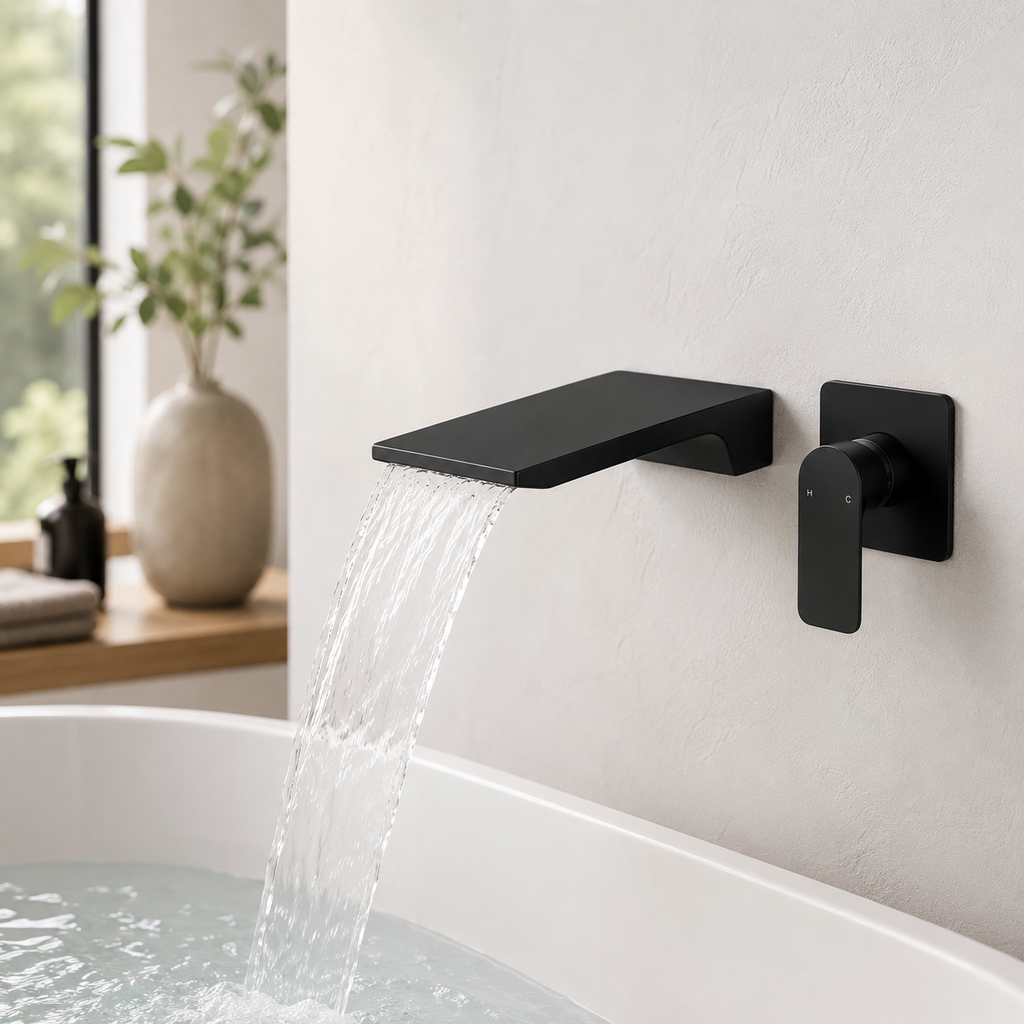 Matte Black Wall Mount Waterfall Bathtub Faucet