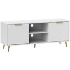 Beadboard TV Stand with 2 Cabinets and Open Shelves - White