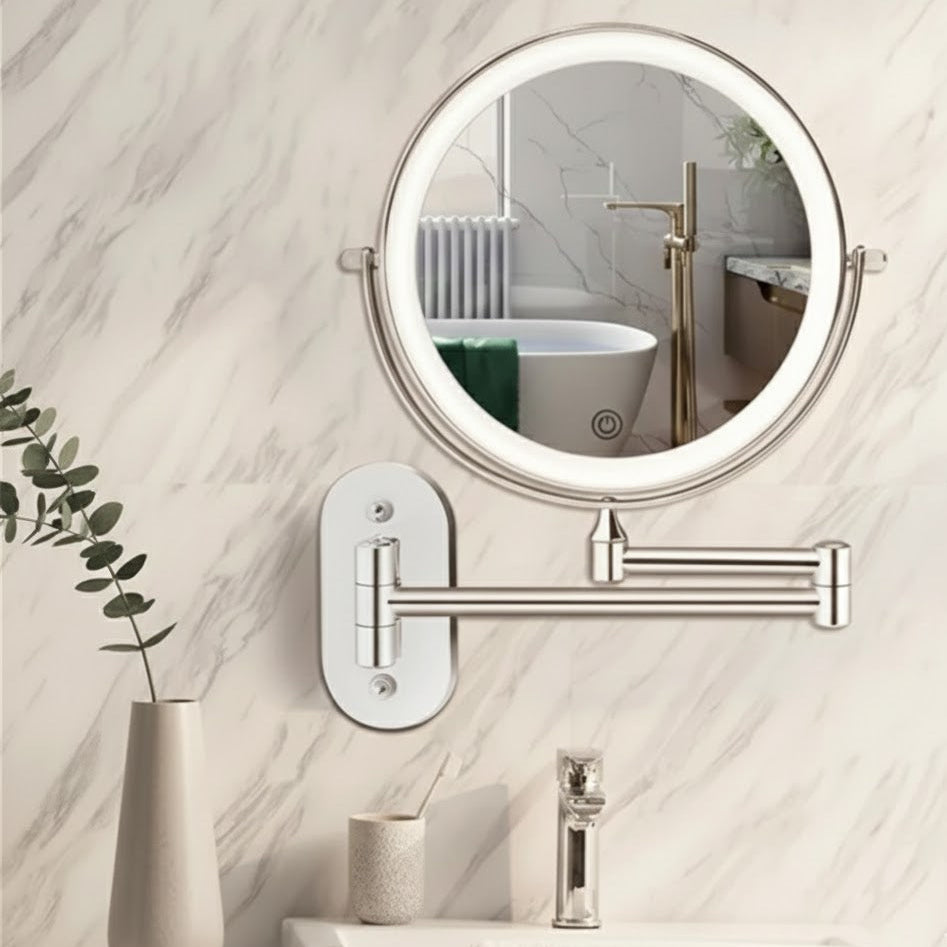 LED Wall-Mounted Magnifying Mirror with Adjustable Arm Modern Interior Decor
