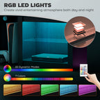 Black TV Stand with RGB LED Lights and Glass Shelves