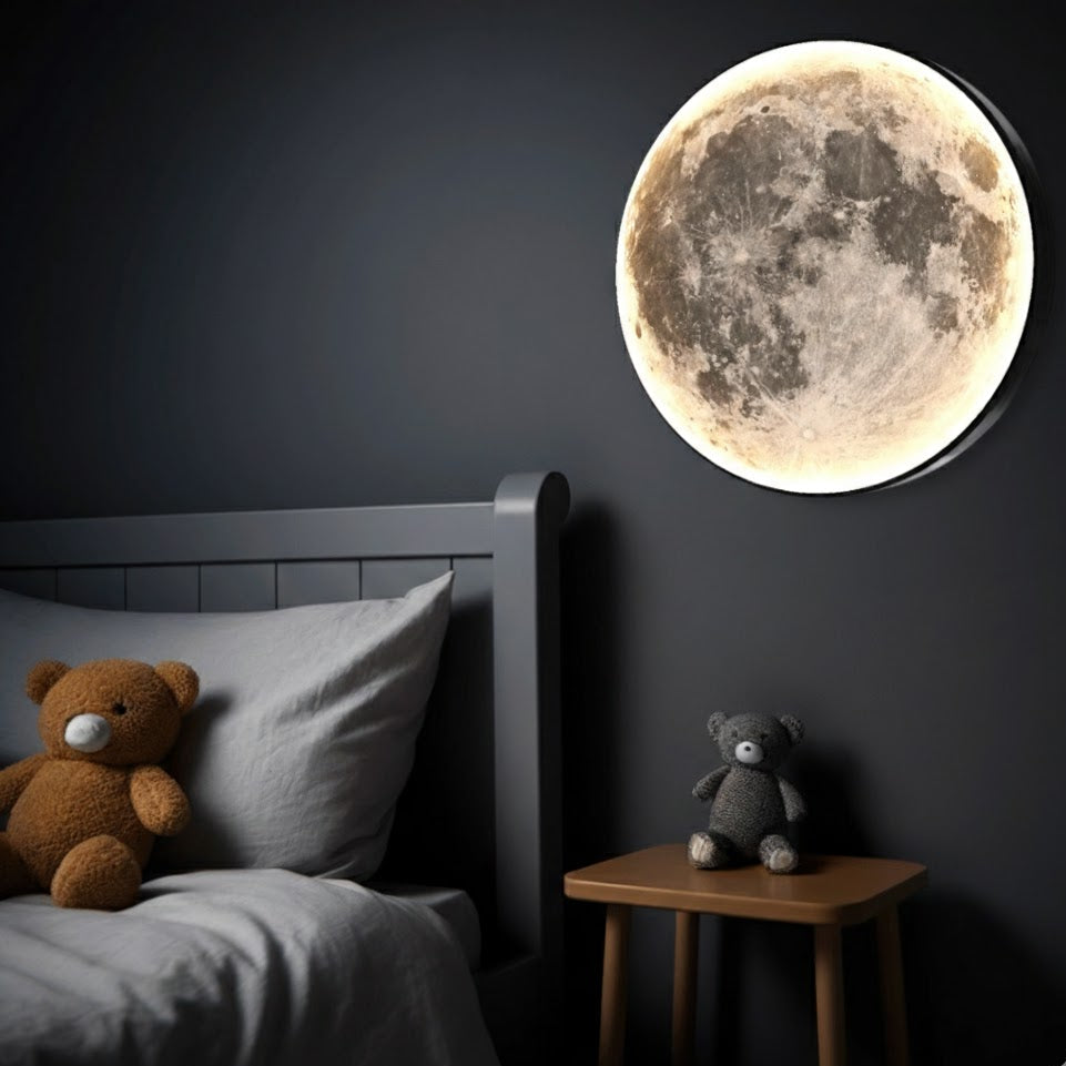 Backlit Moon LED Wall Light – Realistic Lunar Surface Design Modern Interior Lighting