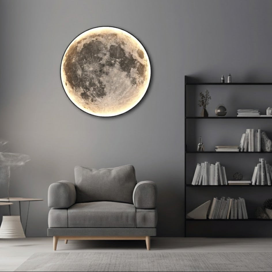Backlit Moon LED Wall Light – Realistic Lunar Surface Design Modern Interior Lighting
