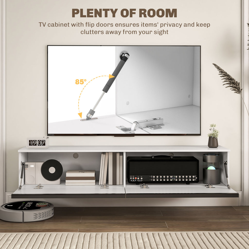 White High Gloss Floating TV Cabinet with 2 Cupboards
