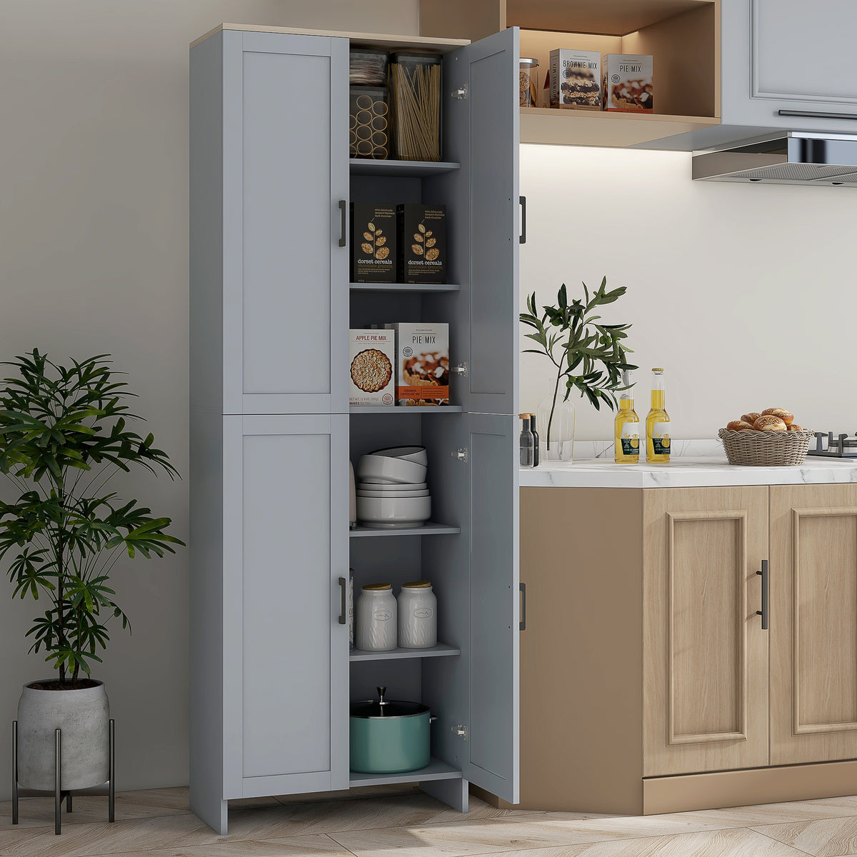 Slim Tall Storage Cupboard with Six-Tier Adjustable Shelving