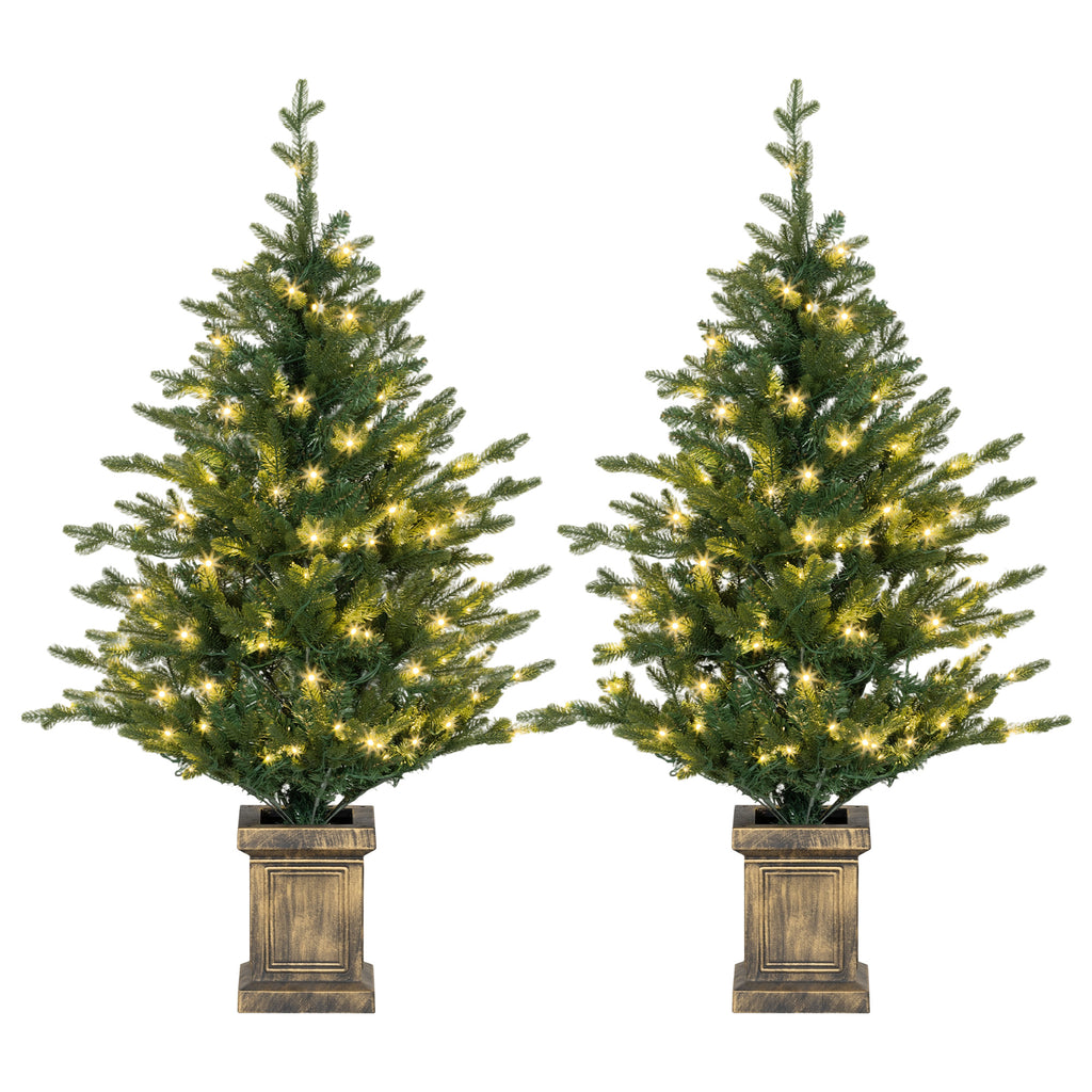 Set of 2 4ft Pre-Lit Artificial Christmas Trees with Vintage Pots